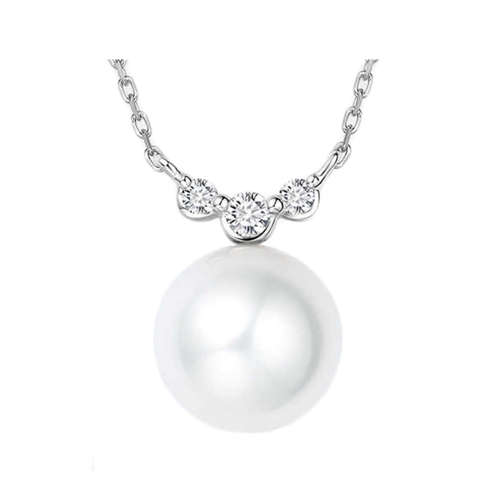 Collares de oro blanco para mujer, elegante collar de diamantes de 9K/14K/18K con colgante de perla de 8.5mm
