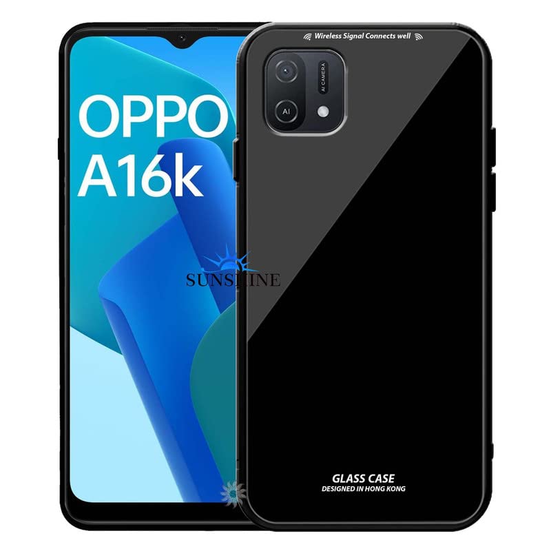 SUNSHINE® Luxurious Toughened Glass Back Cover with Shockproof TPU Bumper Case I Mirror Back I Glass Case for OPPO-A16K - Black (B0BFX3CKC8) Amazon Price History, Amazon Price Tracker