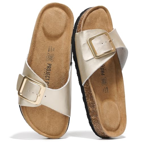 Image of Project Cloud 100% Genuine Leather Sandals Women Dressy Beach Essentials Slides for Women Footwear - Lightweight with Memory Foam Insole Sandals for Women 2026 - Womens Slides