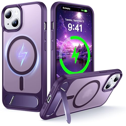 NJROW iPhone15 �p �P�[�X �}�O�l�b�g�X�^���h MagSafe�Ή� [�X�^���h&���C�����X�[�d 2in1] [���ߍ��݉B���u���P�b�g] [�~���^���[�ϏՌ�] �X���� ������ �}�b�g�V���R (�p�[�v��)