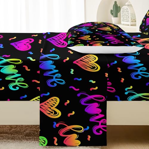 QOOMO Color Heart Print 4 Piece Kids Sheet Twin Size, Love Print Bedding Sheet Set,Boys Printed Flat Sheet Fitted Sheet with 16" Deep Pocket,100% Microfiber Ultra Soft and Skin Friendly - Image 5