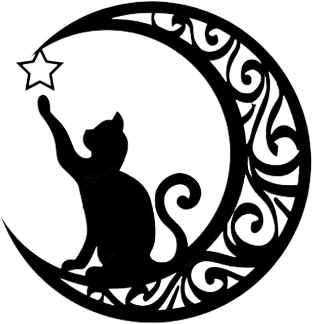 YuanDan Cute Black Cats Moon Metal Sign Arts Wall Hanging Pendant Decorations for Windows Doors Mantelpieces, Cat Decor, 12 x 12 inches