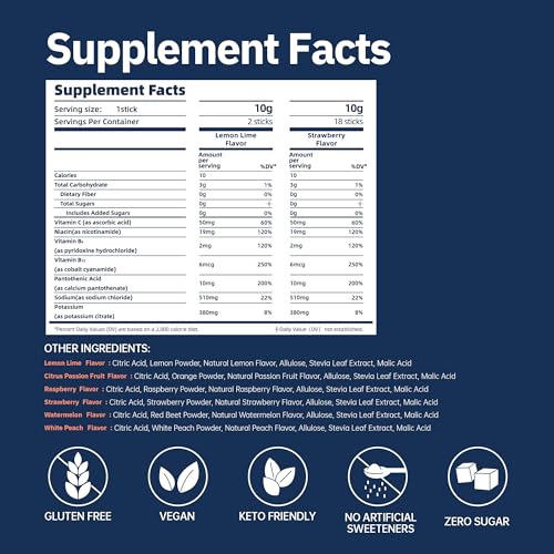 Image of Electrolytes Powder Packets, Strawberry(0.36 oz*20 Sticks), Sugar Free Hydration Packets Electrolyte Drink Mix with 7 Vitamins and Electrolytes, Keto Friendly, Vegan, Gluten Free