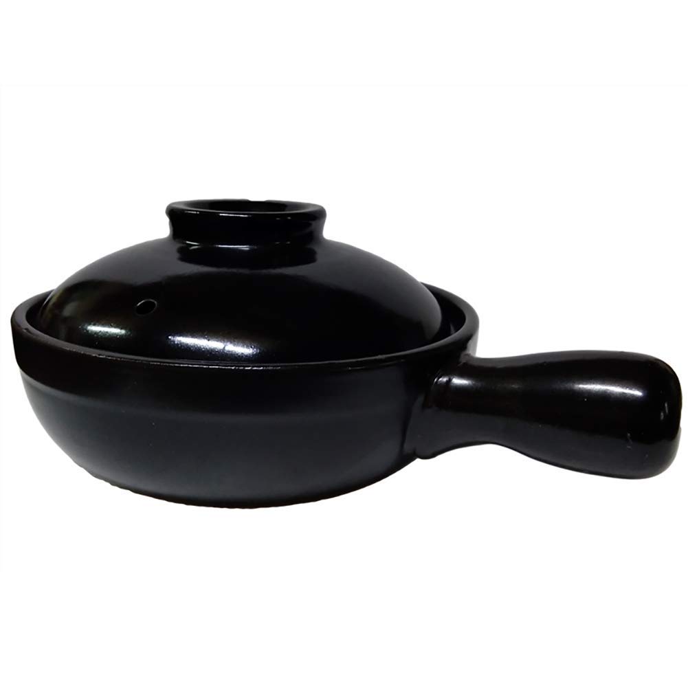 Heat-resistant earthen pot Clay pot Stock pot with lid and handle Pot for slow cooking Hot pot round ceramic casserole Black A 0.63 quart