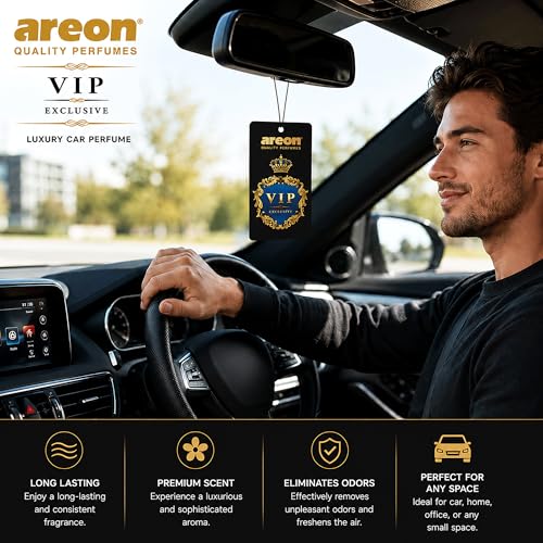 Image of AREON VIP Hanging Car Air Freshener Pack of 3 - Premium Car Perfume with Natural Fragrances, Stylish Hanging Cards Long Lasting Auto Air Freshener for Car, Home, Office & Vehicle Interior - IMPERIAL