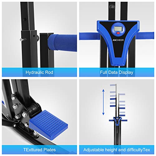 Mauccau Folding Exercise Step Machine & Indoor Vertical Climber - Home Gym, Total Body Workout Vertical Climber Machine,Training Hip Grips Legs Arms Abs Calf (Blue)