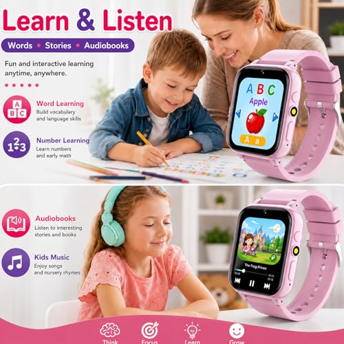 Image of Smart Watch for Kids, Girls Boys Smartwatch with 26 Games Camera Video Recorder and Player, Pedometer Calendar Flashlight, Audio Book etc., Gifts for 4-12 Years Children (Pink) | 26 Games, Camera, Music Player, Alarm Clock & Calculator & Pedometer