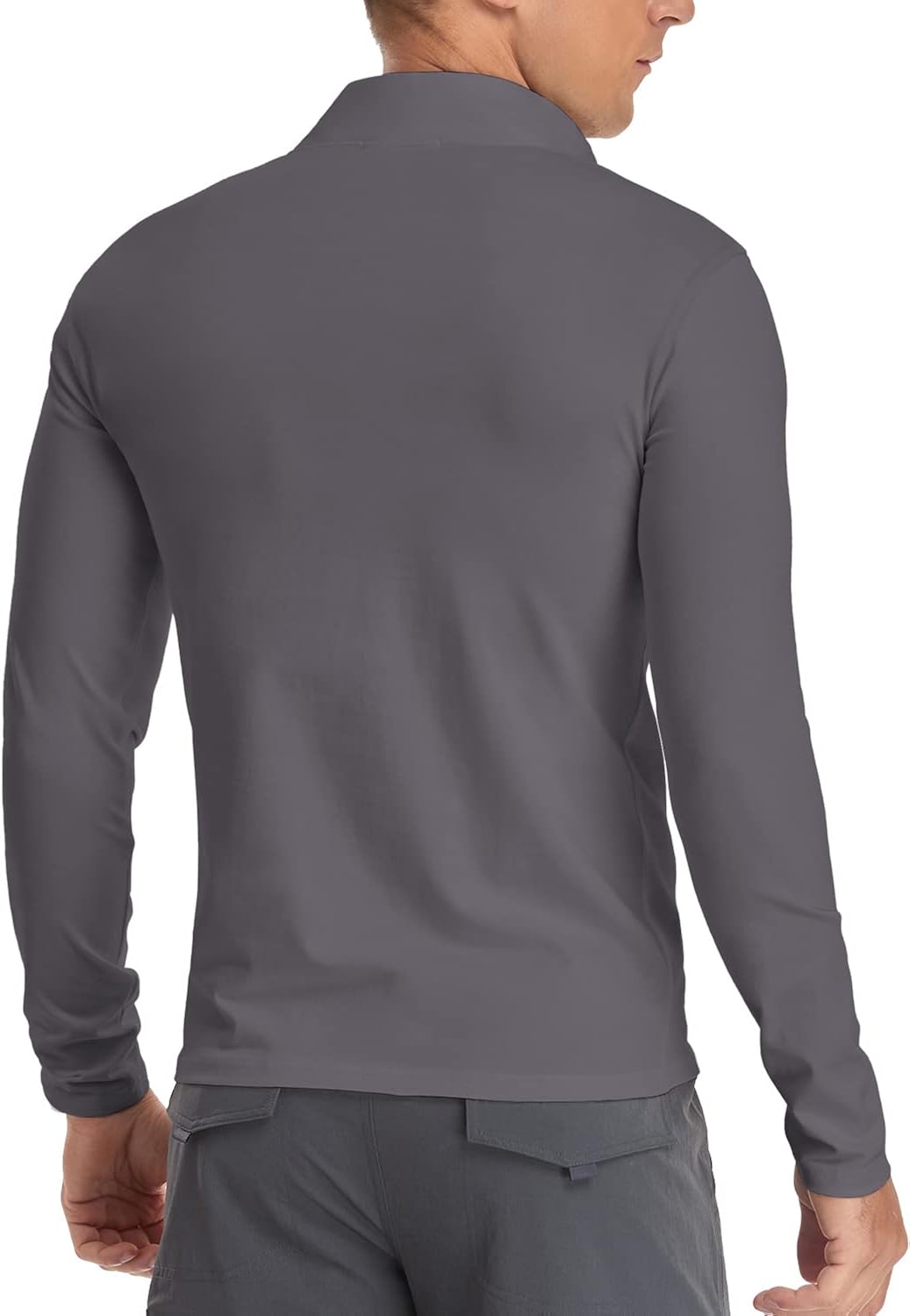 YTD Men's Long/Short Sleeve Polo Shirts Quarter-Zip Casual Slim Fit Mock Neck Basic Designed Cotton Shirts Small Dark Gray