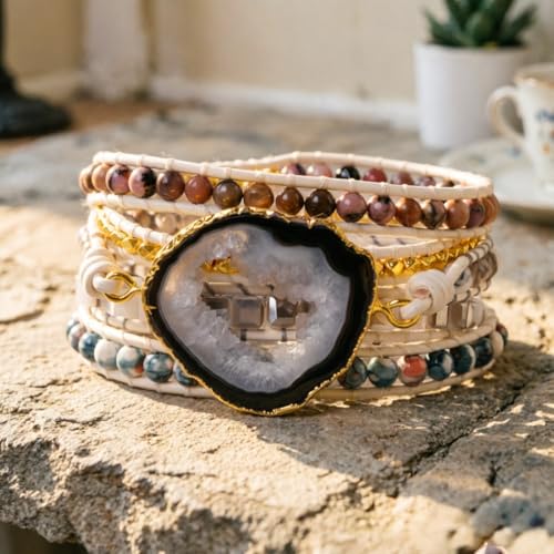 Image of YGLINE Natural Stone Beaded Healing Wax String 5 Wraps Bracelets