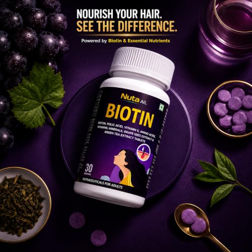 Image of Biotin Tablets for Hair Growth | Biotin with Folic Acid, Vitamin E, Amino Acids, Grape Seed & Green Tea Extract | Hair, Skin & Nail Supplement for Men & Women |60 Tablets