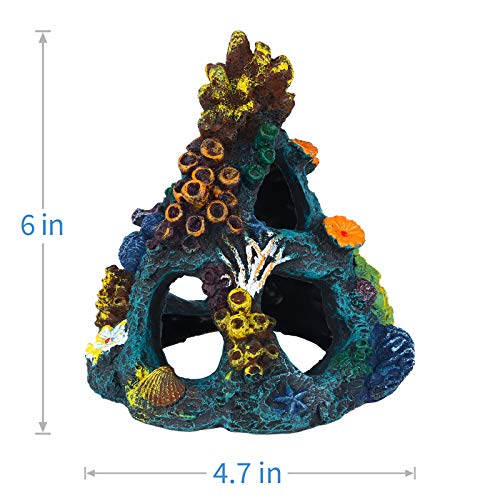 Uniclife Aquarium Decorations Resin Coral Rock Mountain Cave Fish Tank Decor Ornaments Fish House For Betta Rest Hide Play Breed #TOP4