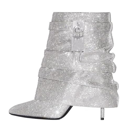 Bottes à talons hauts pointues en strass confortables sans douleur aux pieds