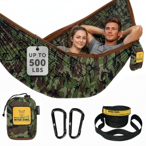 Image of Wise Owl Outfitters Camping Hammock - 500lbs Portable Hammock with Tree Straps - Travel, Backpacking, Hiking, Outdoors Camping Gear - Double