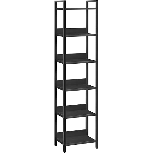 MAHANCRIS Bookshelf, 6-Tier Bookcase, Standing Book Shelf for Small Space, Storage Shelf Organizer, for Living Room, Bedroom, Study, Balcony, Black BKHB6601