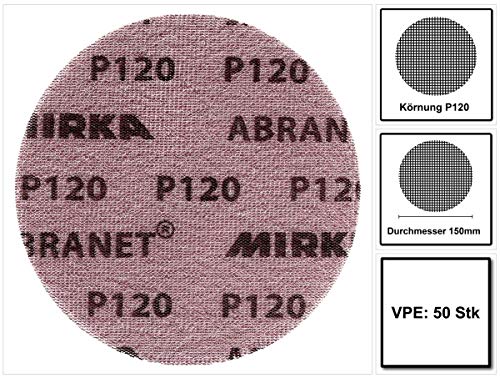 Mirka Abranet Netz-Schleifscheiben Ø 150 mm Klett / Korn P120 / 50 Stk / zum Schleifen von Holz, Spachtel, Lack… – Bild 4