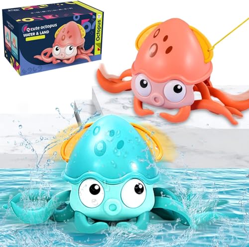 Image of COSMOBABY Premium Amphibian Octopus Bath Toy Pull Along & Bath Toy|Swimming Octopus with String Attached|Interactive & Early Learning Toy|Floating BathtubToy