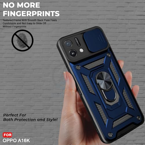 Image of AESTMO Tough Armor Oppo A16K Bumper Back Case Cover | Ring Holder & Sliding Camera Shield Cover | 360 Degree Protection Back Case Cover (Blue)