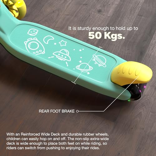 Image of Baybee Blaze Storm Skate Scooter for Kids, 3 Wheel Kid Scooter with 3 Height Adjustable Handle, Kick Scooter with LED PU Wheels & Brake | Runner Scooter for Kids 2-10 Years Boys Girls (Light Green)