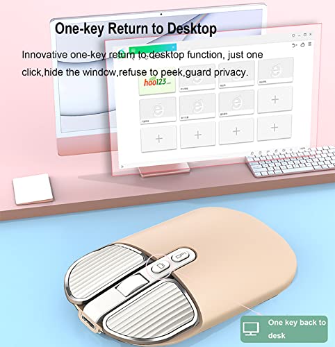 Image of 2.4G Wireless Rechargeable Mouse with USB Receiver,One Click Return to Desk,Mute Button,Power Saving, 2400DPI Optical Cute Girls Mouse for Laptop,Notebook,PC,Tablet (Cream-Colored)