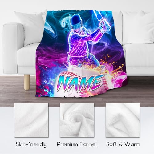 Baseball Blanket for Boys, Custom Kids Blankets, Personalized Sports Gifts with Name, Soft Fleece Throw for Son, 30"x40"