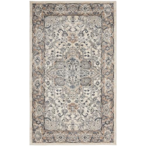 3 x 5 ft. Oriental Power Loom Non Skid Rectangle Area Rug Ivory & Grey