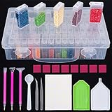 DONQL 64 Grids Diamond Painting Storage Boxes,Diamond Art Storage Box, Diamond Paintings Accessories with 48Pcs Diamond Painting Clay 3 Drill Pens 2 Trays 1 Spoons and Labels (8 pcs clay)