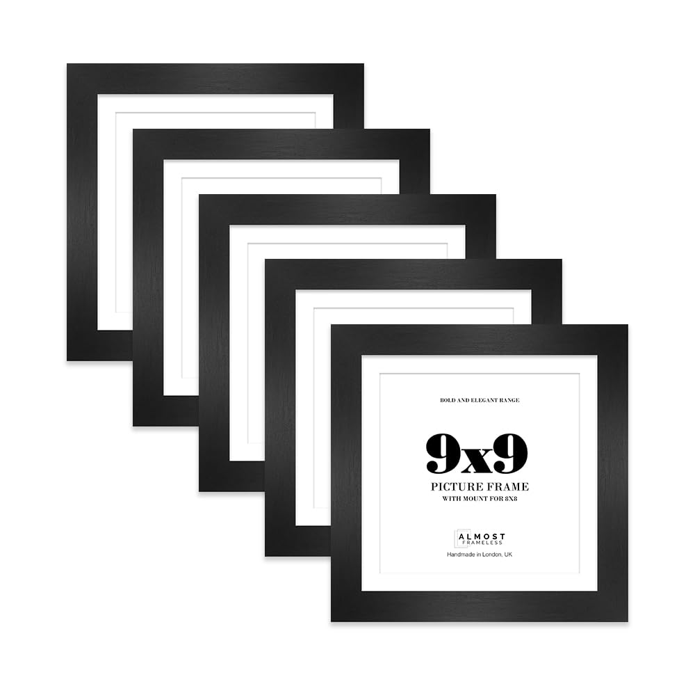9x9" Black Square Frame With Mount for 8x8" Pictures 28mm Edge Frame Display with Wall Hooks and Kickstand, 5 Pack