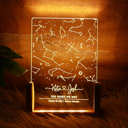 Personalized LED Night Light - Custom Star Map Neon Light Gifts for Her Him - Customized Light Up Frame Star Constellation Chart Night Light for Valentine's Day Birthday Anniversary