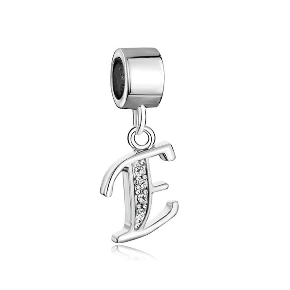 LovelyJewelryPugster Silver Plated Letter Initial A-Z Dangle Alphabet Synthetic Crystal Bead Fits Charms Bracelet