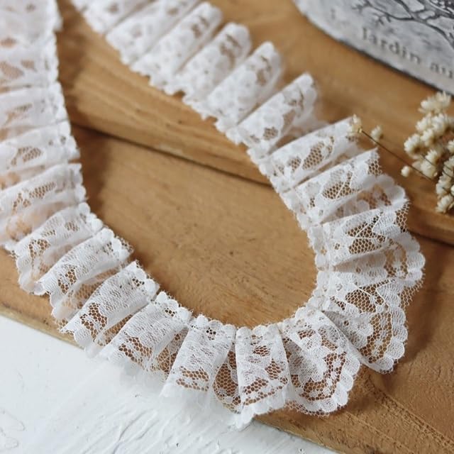 Koronkowe wykończenia, 1M biały bawełniany kołnierzyk 3D na rękaw dekolt suknia ślubna materiał ręcznie robione DIY sznurowadła plisowane akcesoria krawieckie