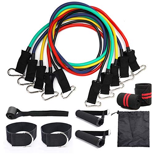 Exercise Resistance Bands Set 13 Pack Home Workout Elastic Fitness Equipment Resistance Bands for Legs Butt Arms Shoulder Yoga Pilates Physical Therapy Workout Stretch Bands Exercises Chart