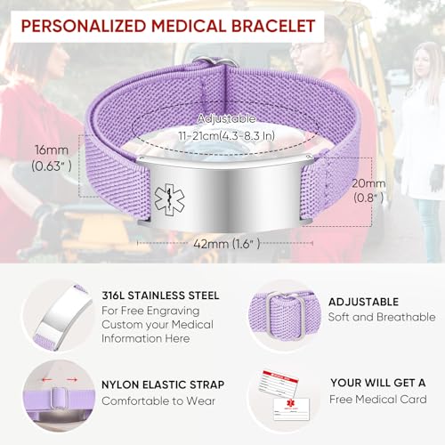 Personalized Medical Alert Bracelets for Men Women - Free Engraving Medical ID Bracelet Stainless Steel Adjustable Elastic Wristband Custom Emergency Bracelet for Autism Allergy Diabetic3
