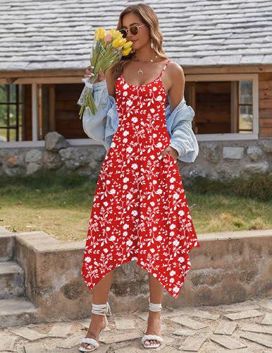 Image of Zeagoo Women Summer Midi Dresses 2026 Hawaiian Bohemian Beach Cover Up Sundress Spaghetti Strap Casual Dress with Pockets