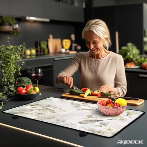 Image of Bird Flower Stove Top Covers for Electric Stove, Fashion Cute Stove Top Cover Protector, Heat Resistant Silicone Stove Mat, Wear Resistant Range Ceramic Gas Burners Mat