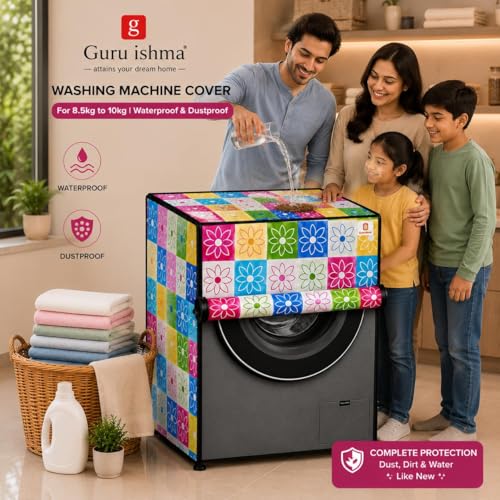 Image of Front Load Fully Automatic Washing Machine Cover for 8.5kg to 10kg | Waterproof & Dustproof Polyester Cover with Zip Closure | Suitable with Samsung, IFB, LG, Bosch & More (67 x 67 x 87 cm)
