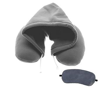 Nitsha Super Soft Velvet Hoodie Neck Pillow with Eye Mask Combo for Travel (Hoodie_Eye_Grey) - image, photos