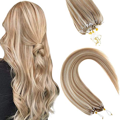 Sunny 16inch Micro Loop Extensions Remy Hair Caramel Blonde Mixed Bleach Blonde #27/613 50G Micro Rings Beads Tipped Real Human Hair Extensions
