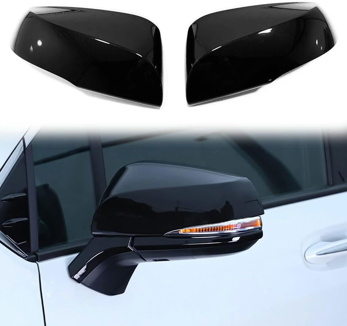 2pcs for Toyota Sienna 2021 2022 2023 2024 Front Rearview Mirror Cover Trim, Glossy Black Right Passenger Left Driver Side Door Wing Mirror Exterior Protect Decoration Accessories
