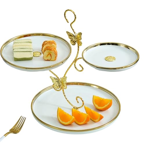 Biizhe ケーキスタンド・アフタヌーンティースタンド・セラミック製品・北欧風・ツリー型・軽い・おしゃれ・パーティー・結婚式・誕生日会・お茶会・贈り物・ケーキスタンド 3 段・ケーキ台・お菓子皿・セラミック製・お菓子・果物収納・アフタヌー・組み立て式・手