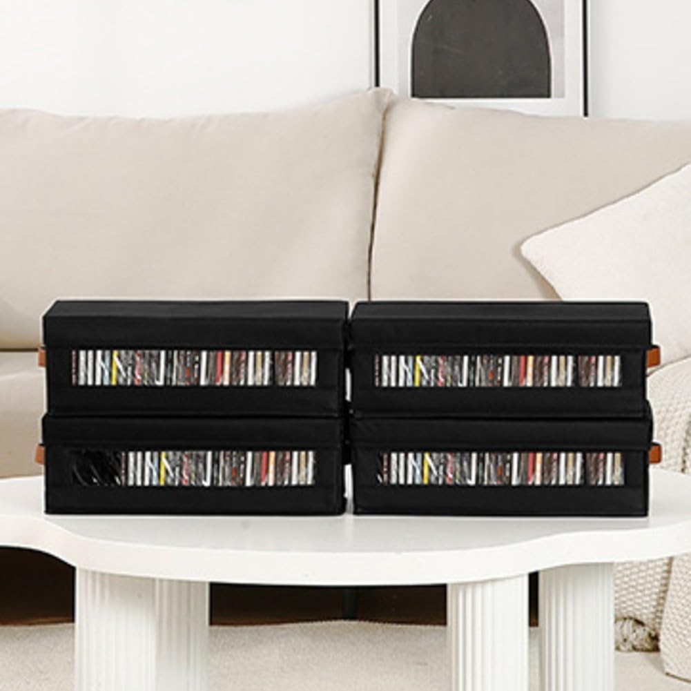 Scatola portaoggetti per CD e DVD con finestra trasparente e maniglie per il trasporto, design impilabile in tessuto Oxford, può contenere 37 custodie per CD per un'organizzazione ordinata