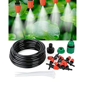 Micro Drip Irrigation Kit, Yulaiyoen Garden Irrigation System Plant Automatic Watering Kit with 32.8ft 1/4inch Blank Distribution Tubing Hose Adjustable Misting Sprinkler Nozzles for Greenhouse Patio