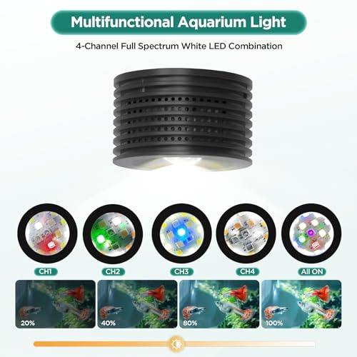 Image of Lominie LED Aquarium Light, Planted Tank Light 4 Channels Remote Control 6500K Aquarium LED Lamp for Freshwater Fish Tank Refugium with Gooseneck (A20 16W Freshwater)