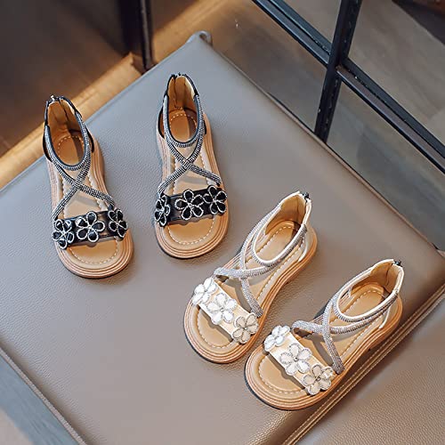 Children's Girls Summer Sandals With Zipper Flower Rhinestone Open Toe Sandals Roman Sandals Beach Earth Wedge2