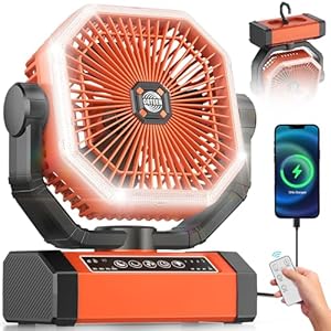 Battery Powered Fan – 9-Inch Rechargeable Fan Portable, 20000mAh(60Hrs) Camping Fan for Tent, Auto Oscillation Cordless Fan, Tent Fan for Camping with Remote/light, 4 Speeds, 4 Timing, Outdoor