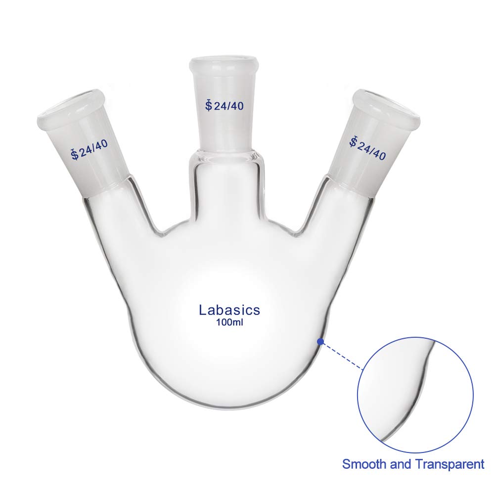 Labasics Glass 100ml 3 Neck Round Bottom Flask RBF, with 24/40 Center and Side Standard Taper Outer Joint, 100ml — Amazon image 2