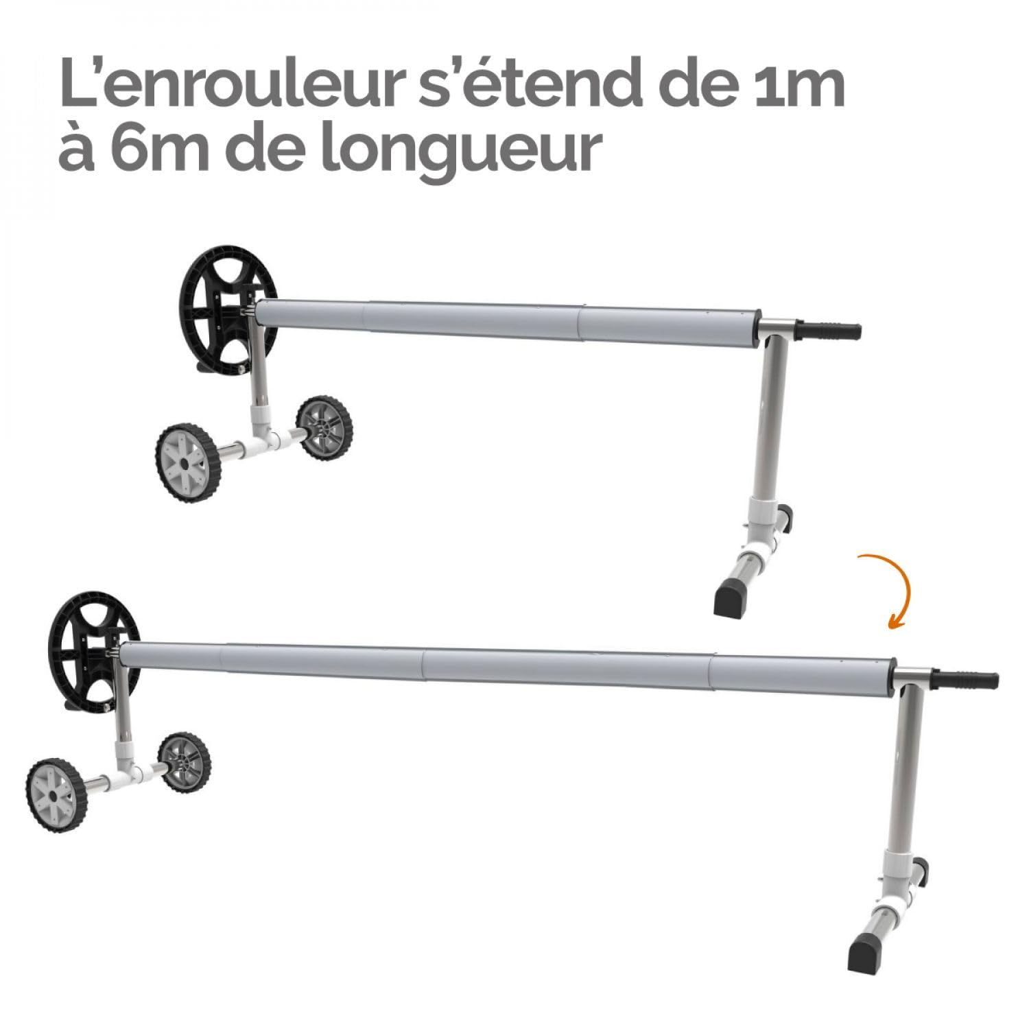 Linxor - Enrouleur de bâche à Bulles pour Piscine Extensible de 1 m à 6 m + Système d'attache