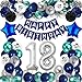 TCJJ 18. Geburtstag Junge Luftballons Blau Silber Set, Marineblau und Silber Happy Birthday Ballons Partydekorationen mit Geburtstagsbanner,,Pom Pom, Folienballon (18)