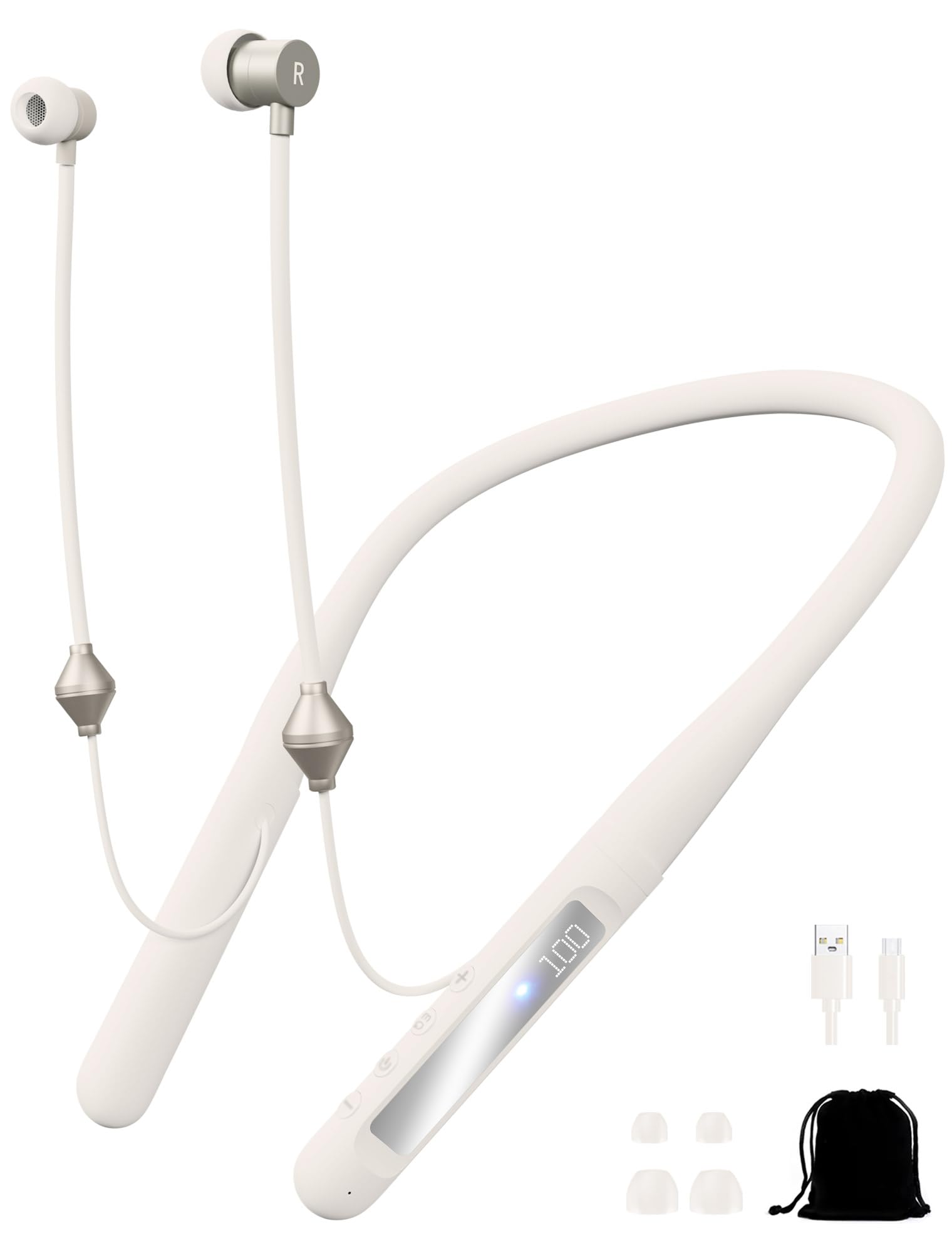 Photo 1 of Air Tube Bluetooth Headphones with LED Battery Display,EMF Free Neckband Wireless Earbuds with 25H Playtime,HD Bass Airtube Headphone Emf Free with Mic And Controls,Airtube Earbuds For Sleep,Work,Gym
