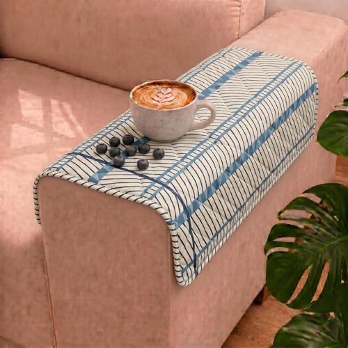 Image of STITCHNEST 'Frostvine Collection' Sofa Armrest Cover | Cotton Quilted Fabric, Washable & Durable for Modern Living (18 x 22 Inches)