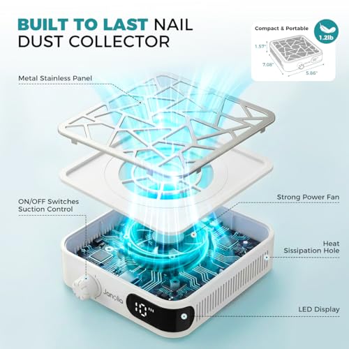 Image of Janolia Nail Dust Collector, Cordless 6000RPM Nail Vacuum, 10-Speed Adjustable Nail Dust Extractor Machine with 30Pcs Filter Papers for Salon & Home